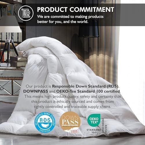 Luxurious King/California King Size Goose Down Fiber Waterfowl Feather Fiber Comforter Duvet, 100% Egyptian Cotton Cover, 58 oz. Fill Weight, Baffle Box Design, White Solid - Image 4