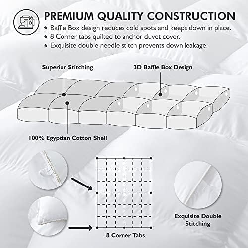Luxurious King/California King Size Goose Down Fiber Waterfowl Feather Fiber Comforter Duvet, 100% Egyptian Cotton Cover, 58 oz. Fill Weight, Baffle Box Design, White Solid - Image 2