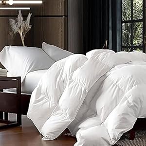 Luxurious King/California King Size Goose Down Fiber Waterfowl Feather Fiber Comforter Duvet, 100% Egyptian Cotton Cover, 58 oz. Fill Weight, Baffle Box Design, White Solid